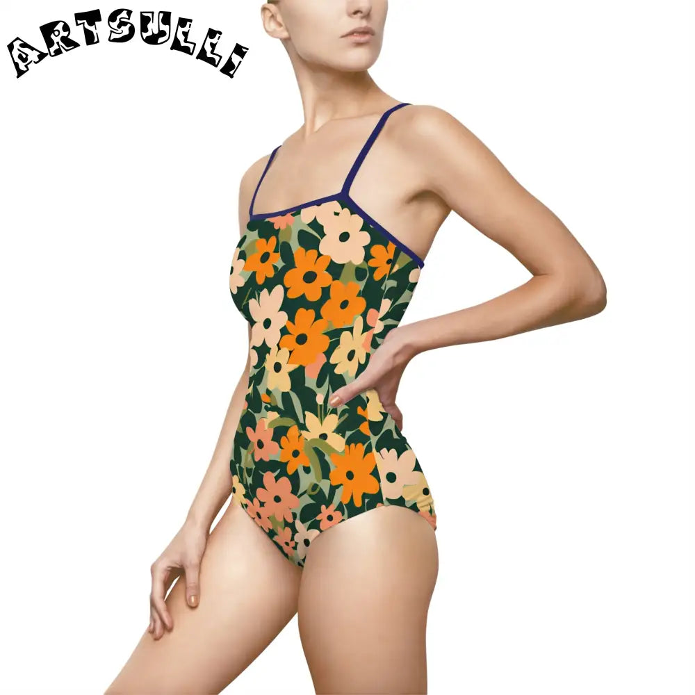 Floral Cutout One-Piece Swimsuit, Artsulli - Art is Long, Life is Short, All Over Prints, , , , , , , 