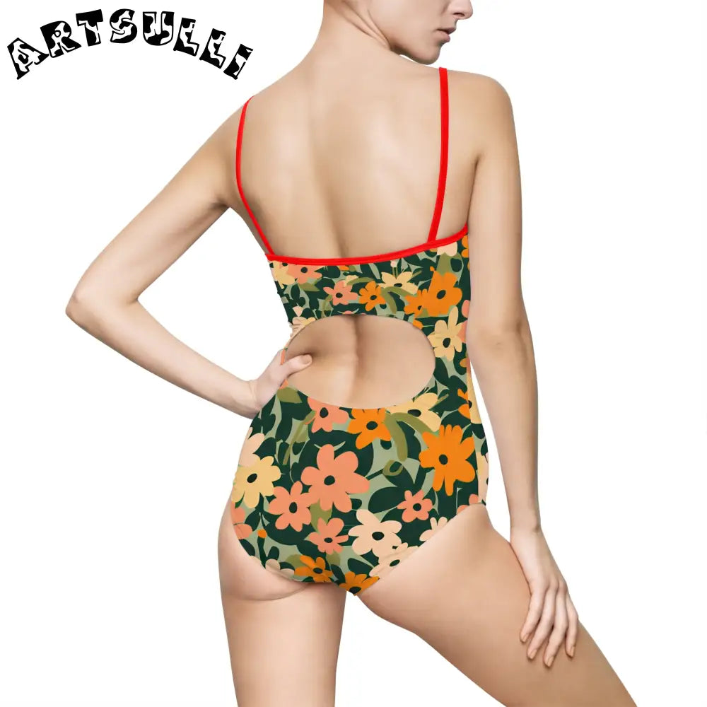 Floral Cutout One-Piece Swimsuit, Artsulli - Art is Long, Life is Short, All Over Prints, , , , , , , 