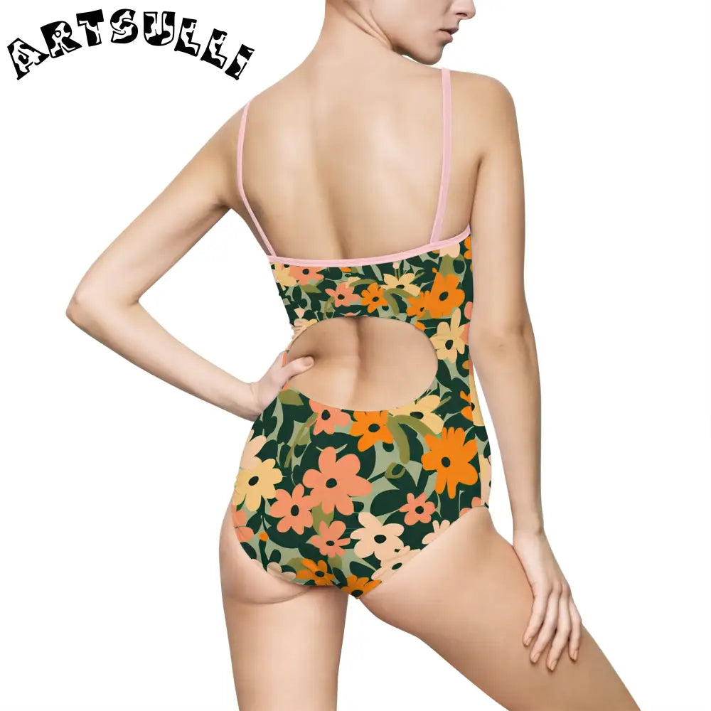 Floral Cutout One-Piece Swimsuit, Artsulli - Art is Long, Life is Short, All Over Prints, , , , , , , 