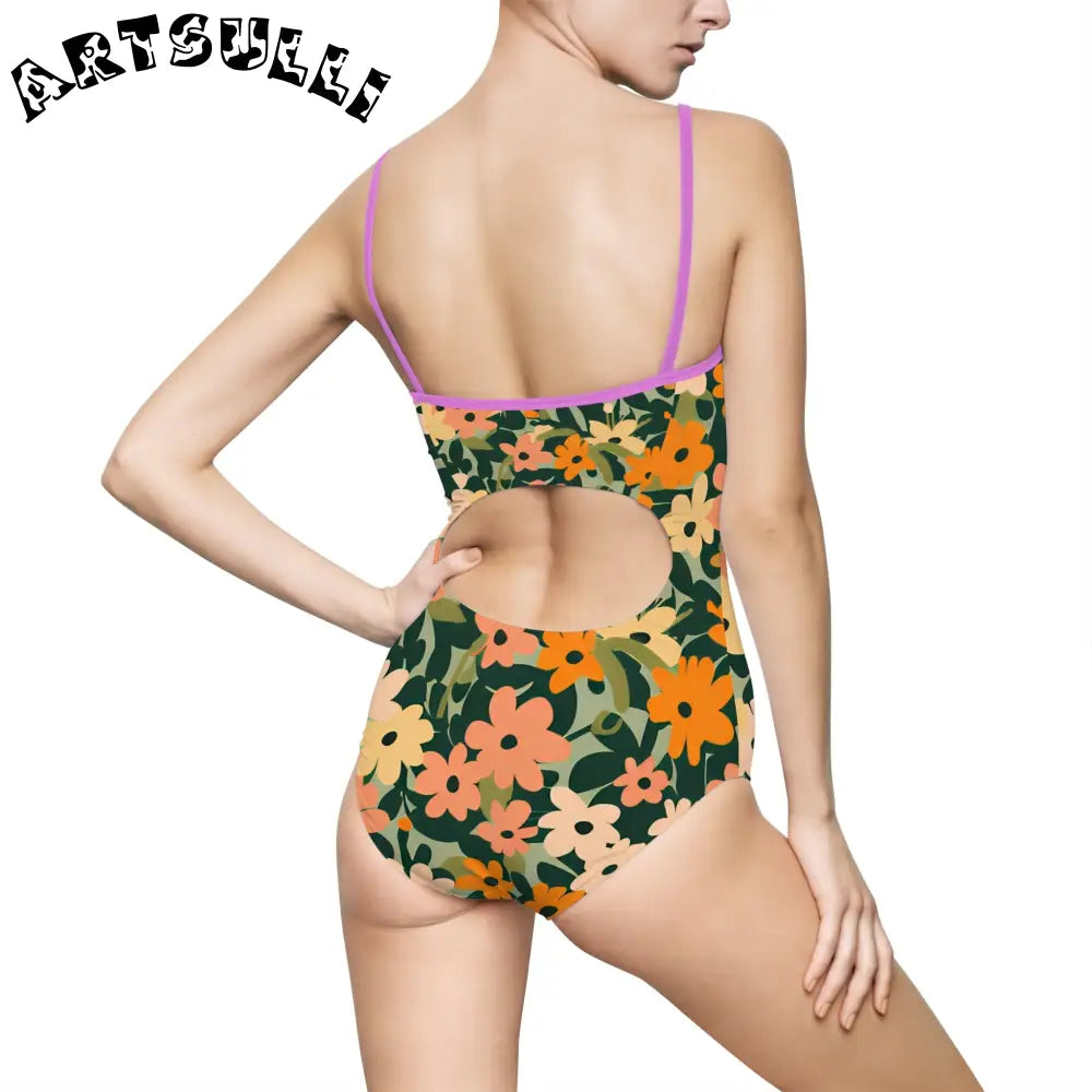 Floral Cutout One-Piece Swimsuit, Artsulli - Art is Long, Life is Short, All Over Prints, , , , , , , 