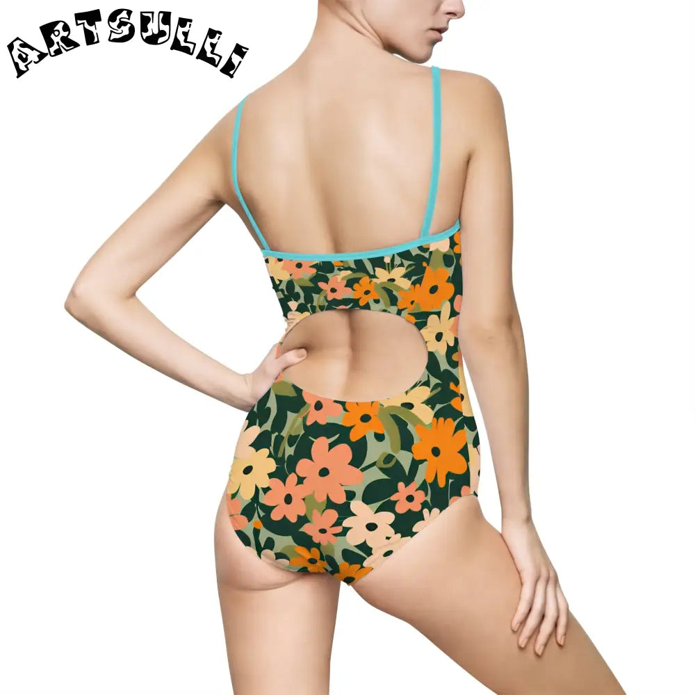 Floral Cutout One-Piece Swimsuit, Artsulli - Art is Long, Life is Short, All Over Prints, , , , , , , 