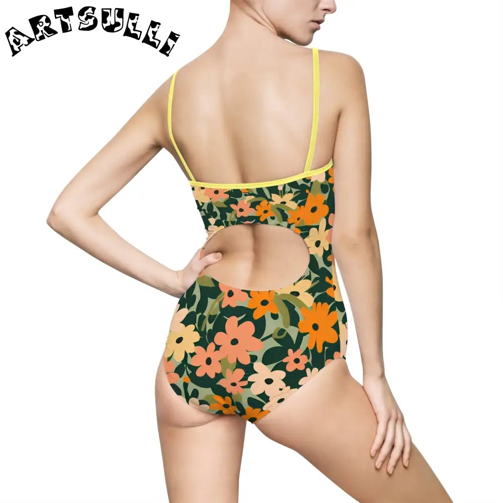 Floral Cutout One-Piece Swimsuit, Artsulli - Art is Long, Life is Short, All Over Prints, , , , , , , 