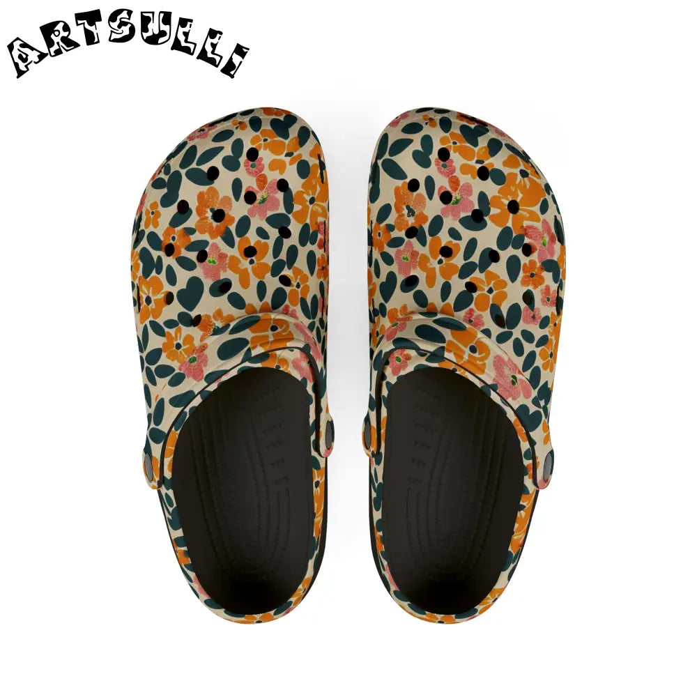 Floral EVA Foam Comfort Clogs, Artsulli - Art is Long, Life is Short, Shoes, Size, US 6 (Women's), Color, Black, , , 25800488524288750793