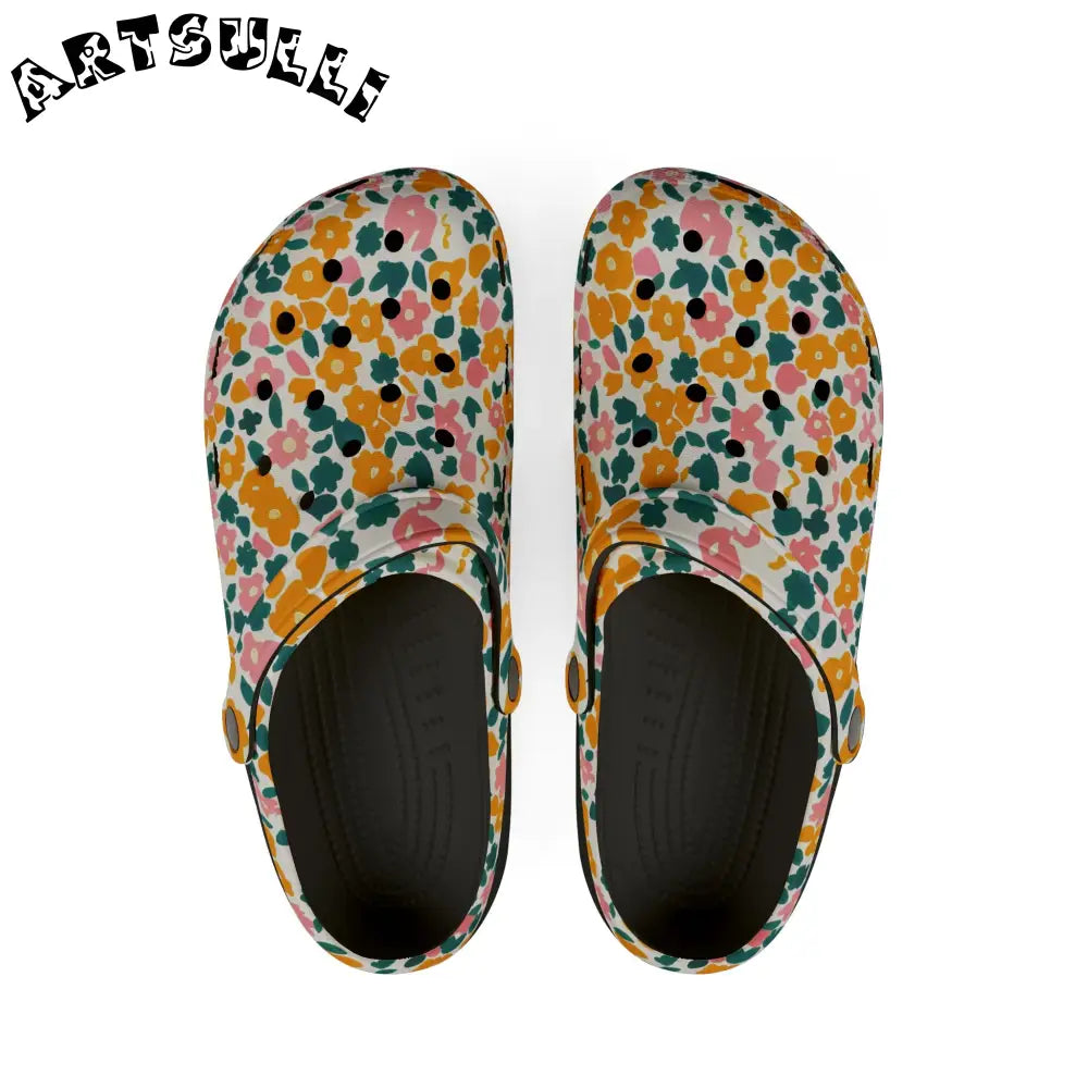 Floral EVA Foam Comfort Clogs, Artsulli - Art is Long, Life is Short, Shoes, Size, US 6 (Women's), Color, Black, , , 18275339134550045878