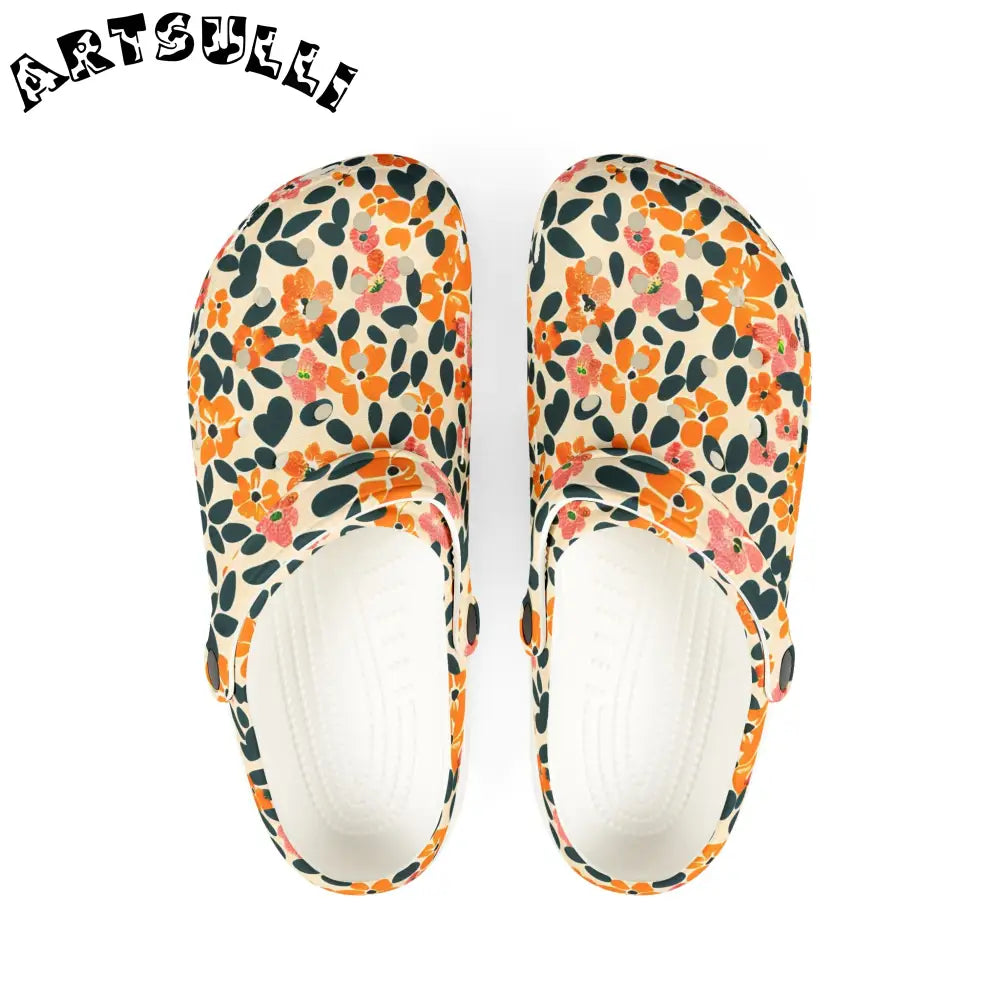 Floral EVA Foam Comfort Clogs, Artsulli - Art is Long, Life is Short, Shoes, Size, US 6 (Women's), Color, White, , , 28412695784088592154