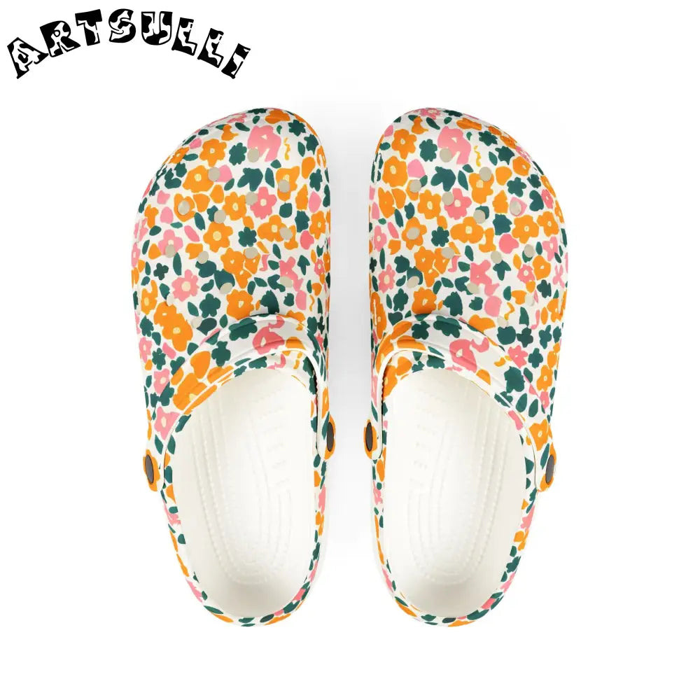 Floral EVA Foam Comfort Clogs, Artsulli - Art is Long, Life is Short, Shoes, Size, US 6 (Women's), Color, White, , , 50754195246764120754