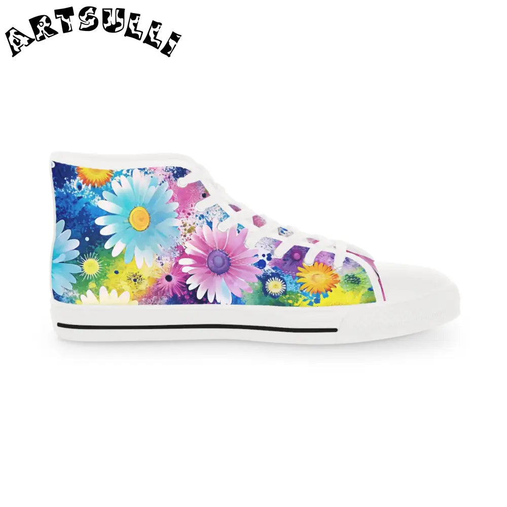 Floral Explosion III Purple and Blue Men's High-Top Sneakers with Hi-Poly Deodorant Memory, Artsulli - Art is Long, Life is Short, Shoes, , , , , , , 