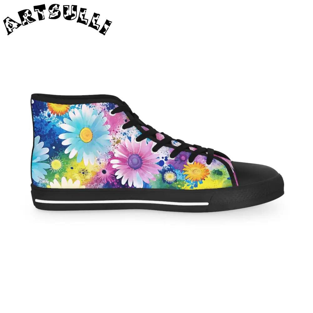 Floral Explosion III Purple and Blue Men's High-Top Sneakers with Hi-Poly Deodorant Memory, Artsulli - Art is Long, Life is Short, Shoes, , , , , , , 