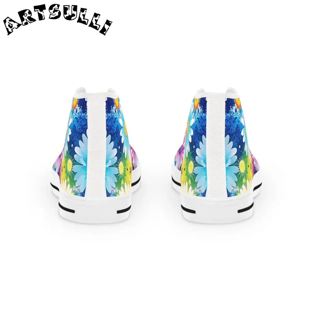 Floral Explosion III Purple and Blue Men's High-Top Sneakers with Hi-Poly Deodorant Memory, Artsulli - Art is Long, Life is Short, Shoes, , , , , , , 