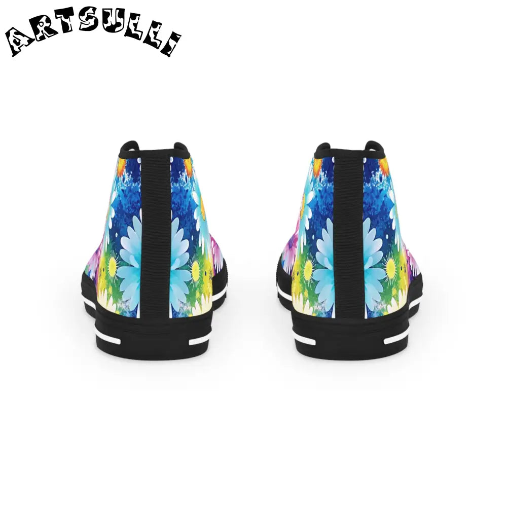 Floral Explosion III Purple and Blue Men's High-Top Sneakers with Hi-Poly Deodorant Memory, Artsulli - Art is Long, Life is Short, Shoes, , , , , , , 