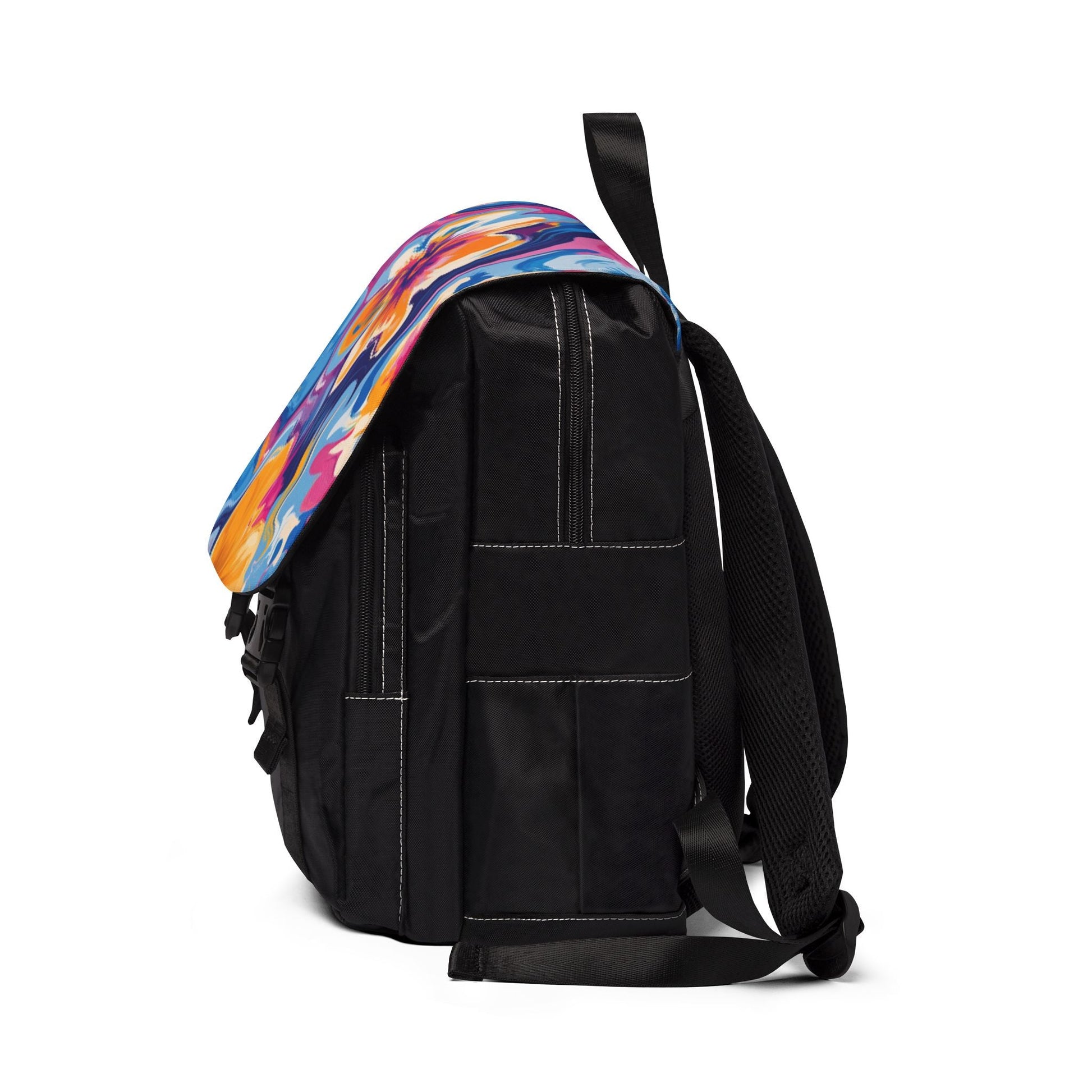 Floral Flap Black Oxford Backpack, Artsulli - Art is Long, Life is Short, Bags, , , , , , , 