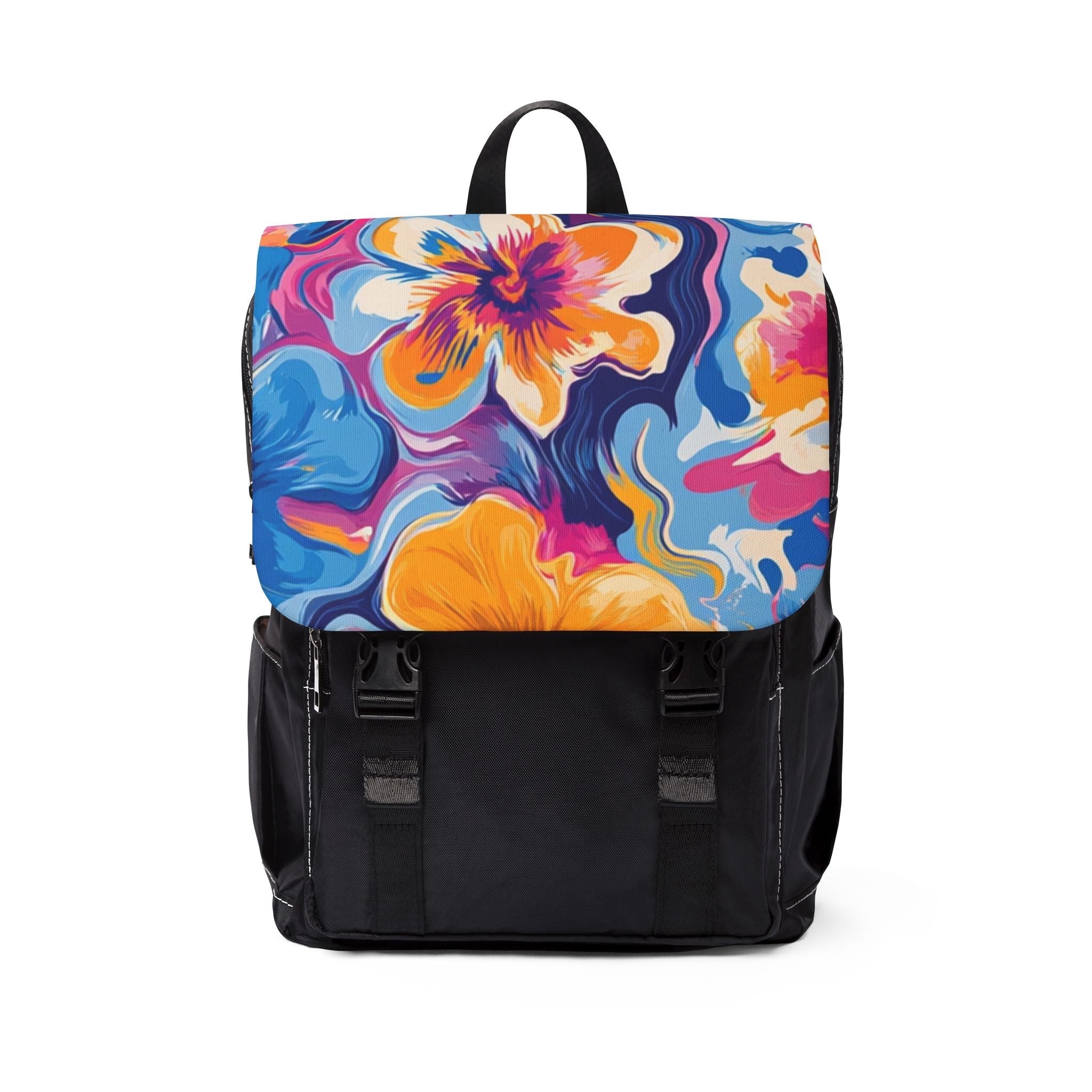 Floral Flap Black Oxford Backpack, Artsulli - Art is Long, Life is Short, Bags, Size, One size, , , , , 31035738097458096496