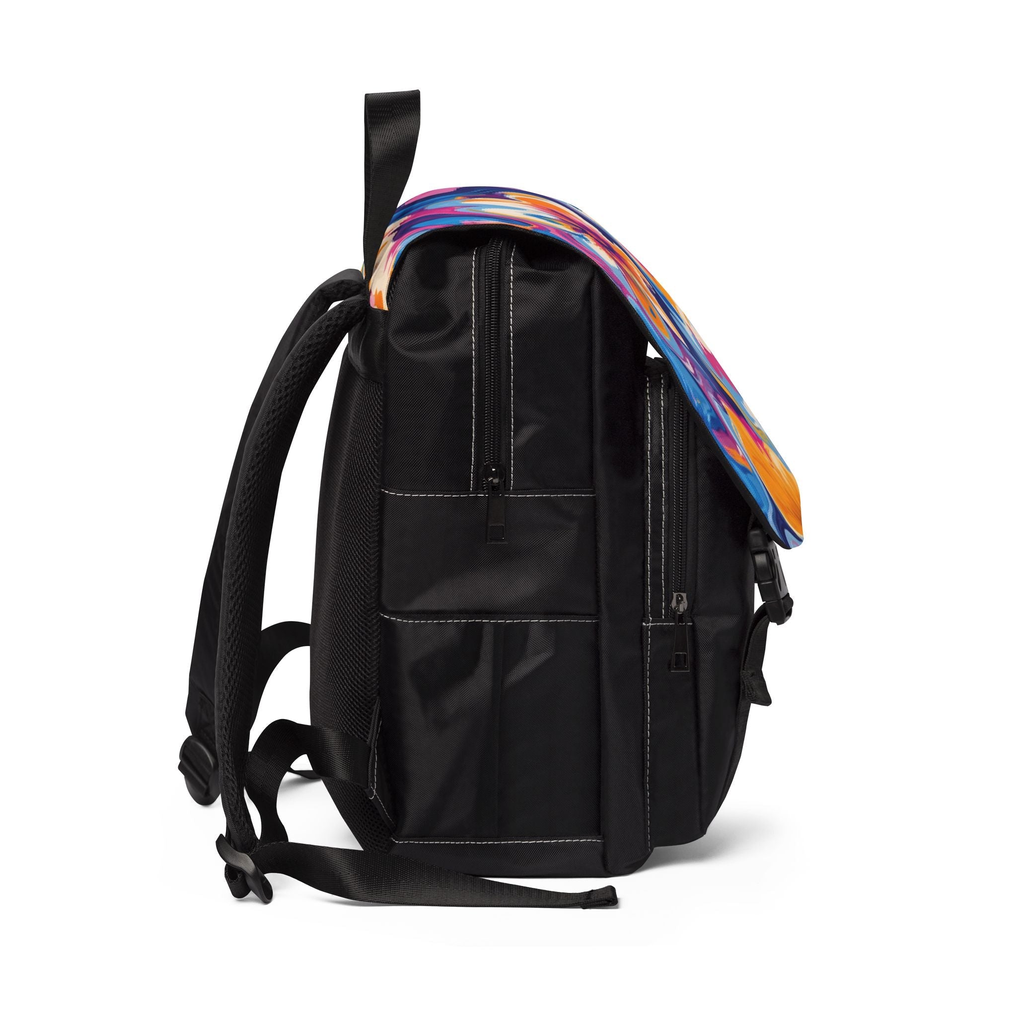 Floral Flap Black Oxford Backpack, Artsulli - Art is Long, Life is Short, Bags, , , , , , , 