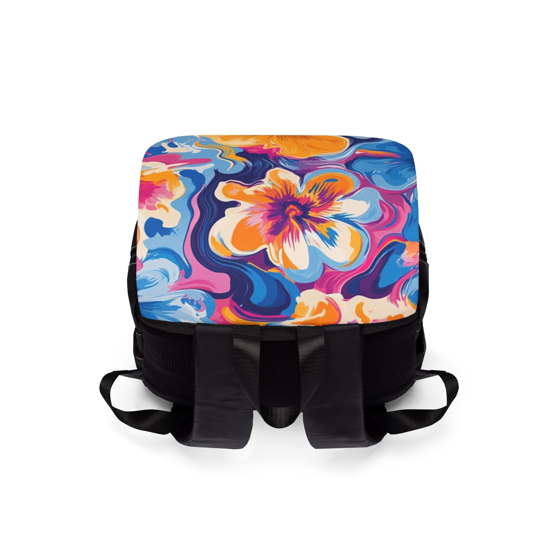 Floral Flap Black Oxford Backpack, Artsulli - Art is Long, Life is Short, Bags, , , , , , , 