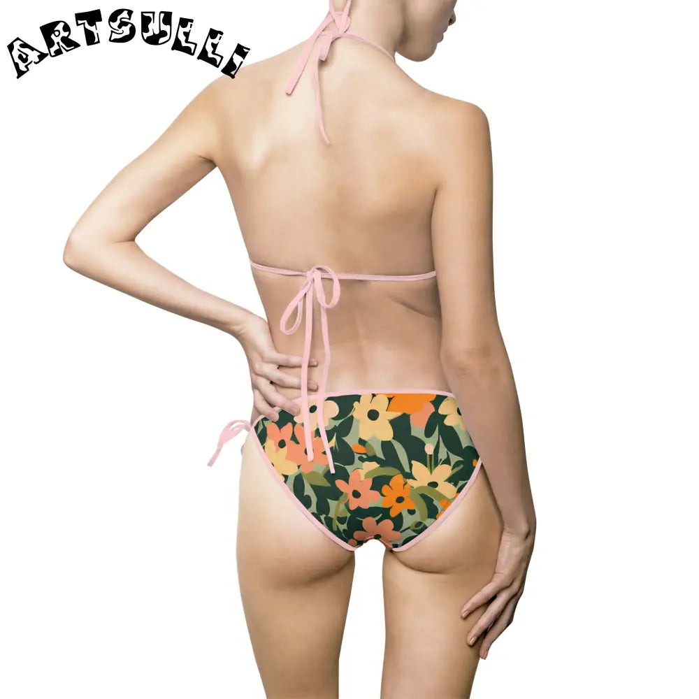 Floral Halter Tie-Side Bikini Swimsuit, Artsulli - Art is Long, Life is Short, All Over Prints, , , , , , , 