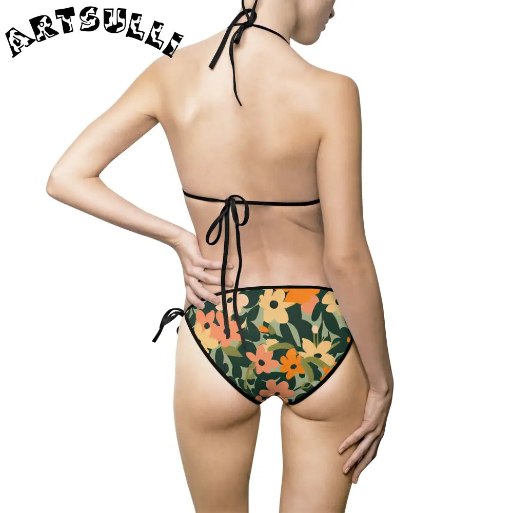 Floral Halter Tie-Side Bikini Swimsuit, Artsulli - Art is Long, Life is Short, All Over Prints, , , , , , , 