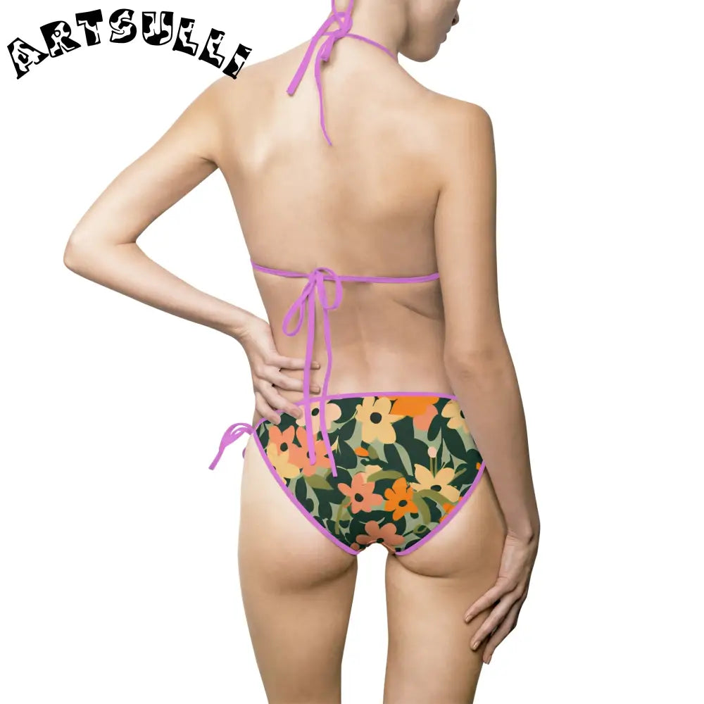 Floral Halter Tie-Side Bikini Swimsuit, Artsulli - Art is Long, Life is Short, All Over Prints, , , , , , , 