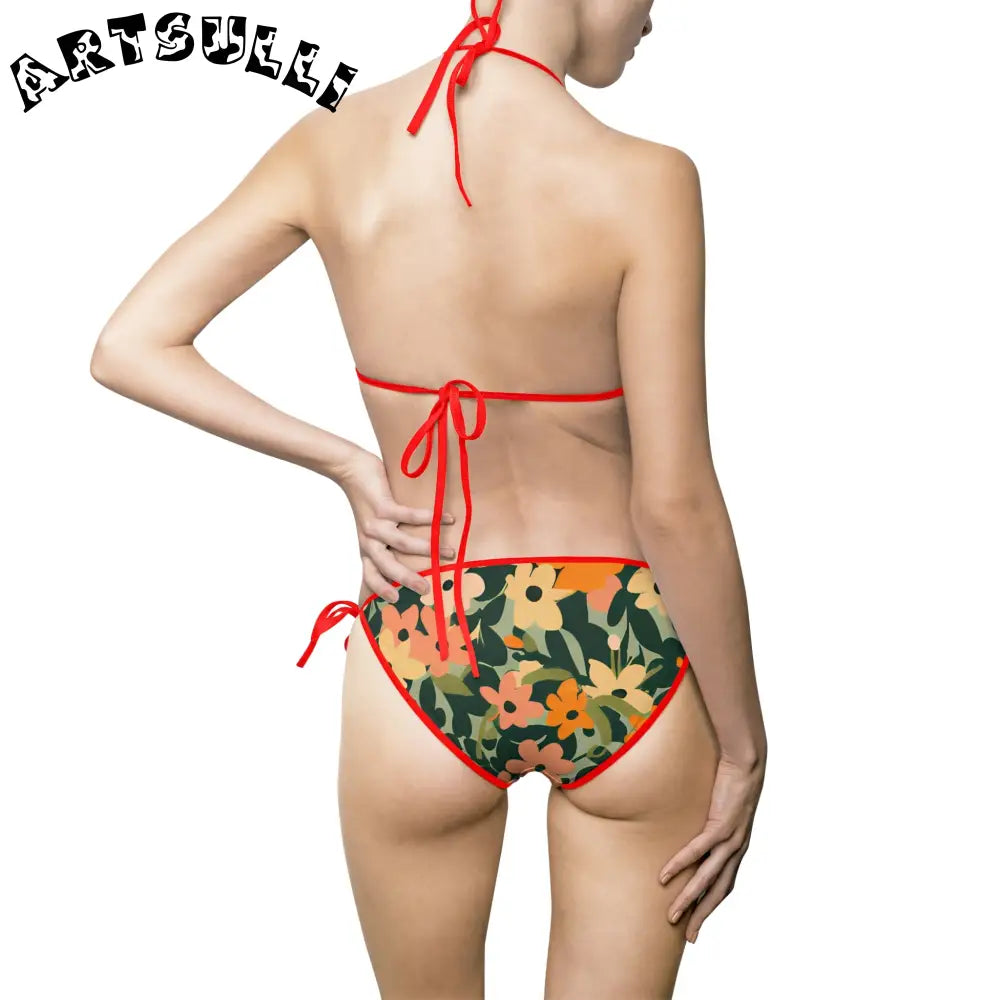 Floral Halter Tie-Side Bikini Swimsuit, Artsulli - Art is Long, Life is Short, All Over Prints, , , , , , , 