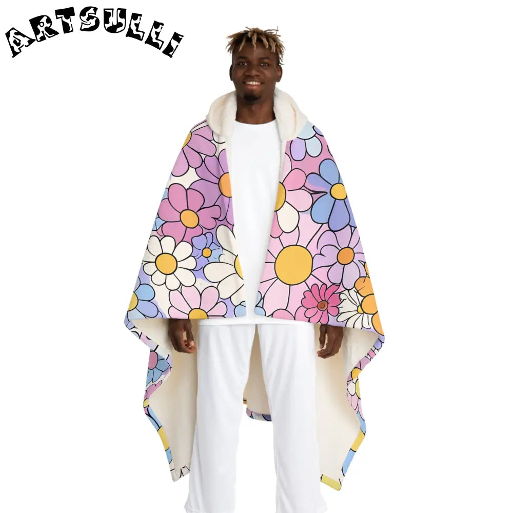 Floral Hooded Sherpa Fleece Blanket, Artsulli - Art is Long, Life is Short, All Over Prints, Size, One size, Color, Cream, , , 51276764407322