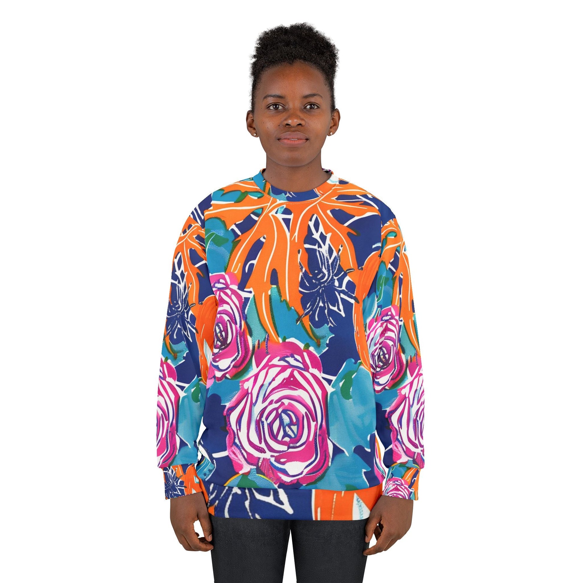 Floral Jack o Lantern Crewneck Sweatshirt, Artsulli - Art is Long, Life is Short, All Over Prints, , , , , , , 