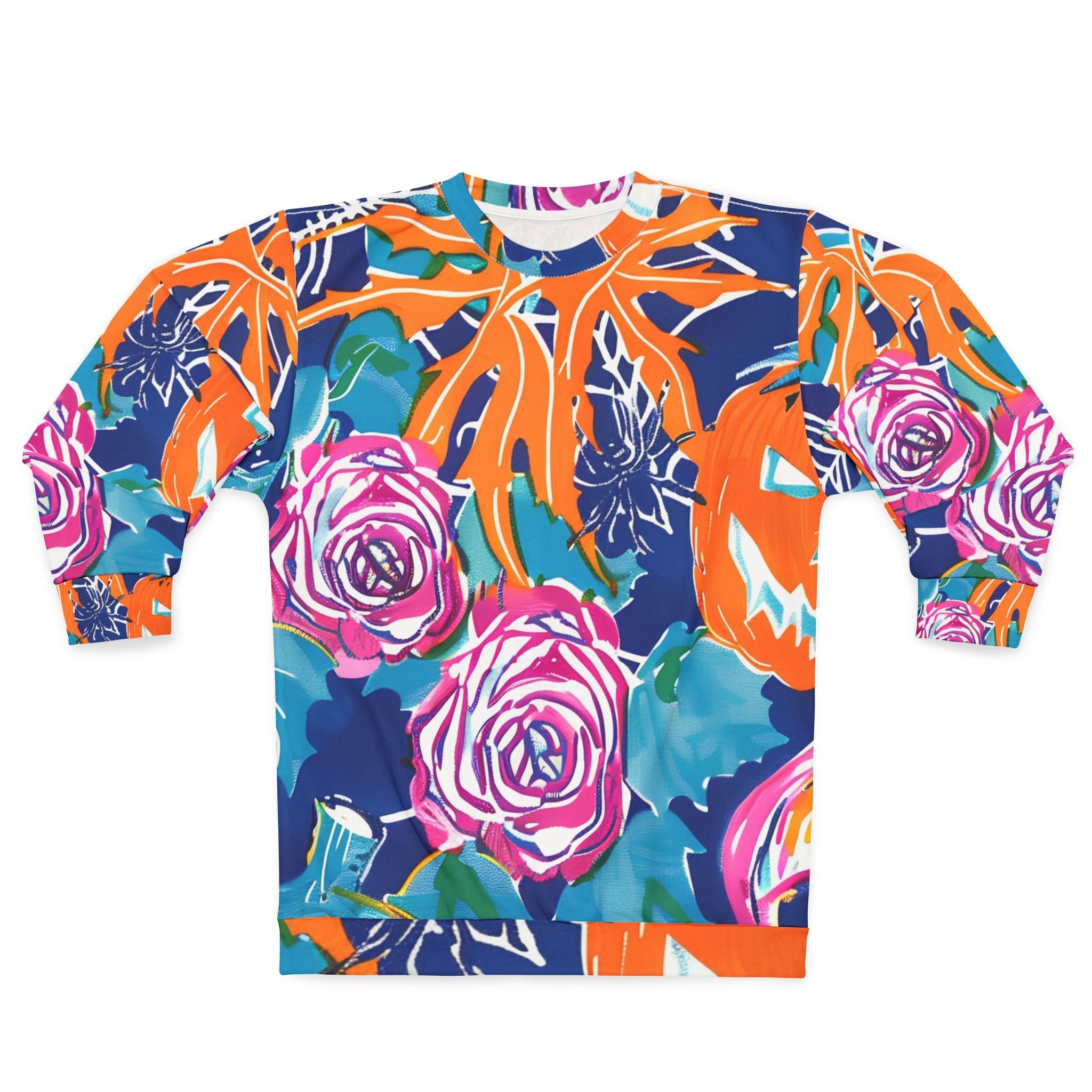 Floral Jack o Lantern Crewneck Sweatshirt, Artsulli - Art is Long, Life is Short, All Over Prints, Size, XS, , , , , 53323271763754814058