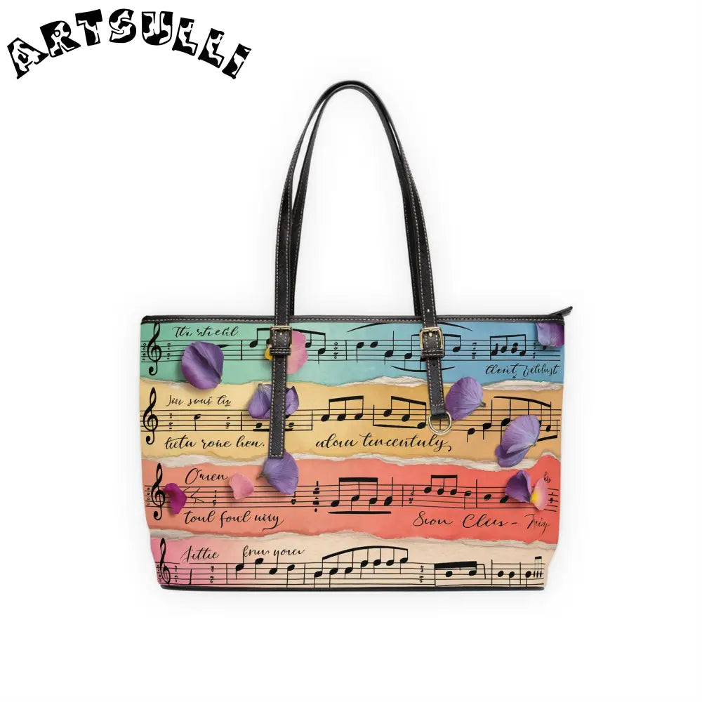 Floral Music Score Shoulder Bag, Artsulli - Art is Long, Life is Short, Bags, Size, 17" x 11", Color, Black, , , 16923918841843369491