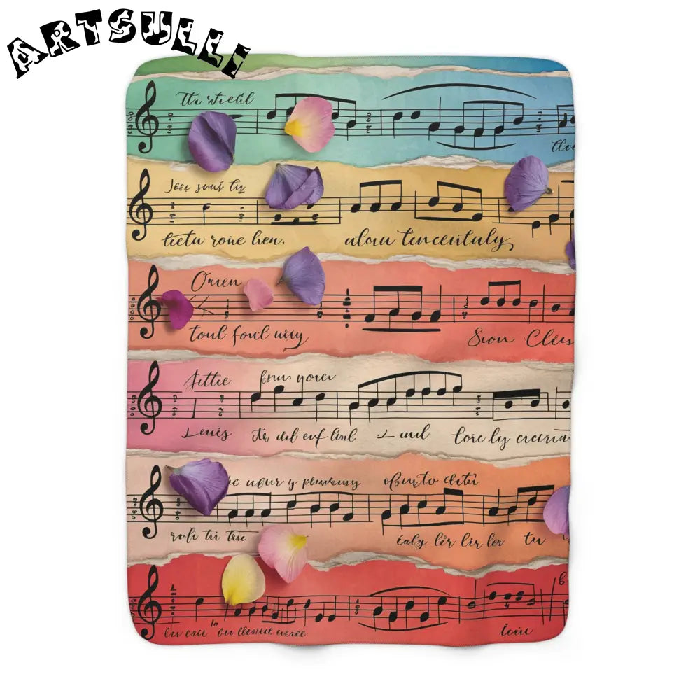 Floral Music Sheet Sherpa Fleece Blanket, Artsulli - Art is Long, Life is Short, Home Decor, Size, 50" × 60", , , , , 19625443028948570908