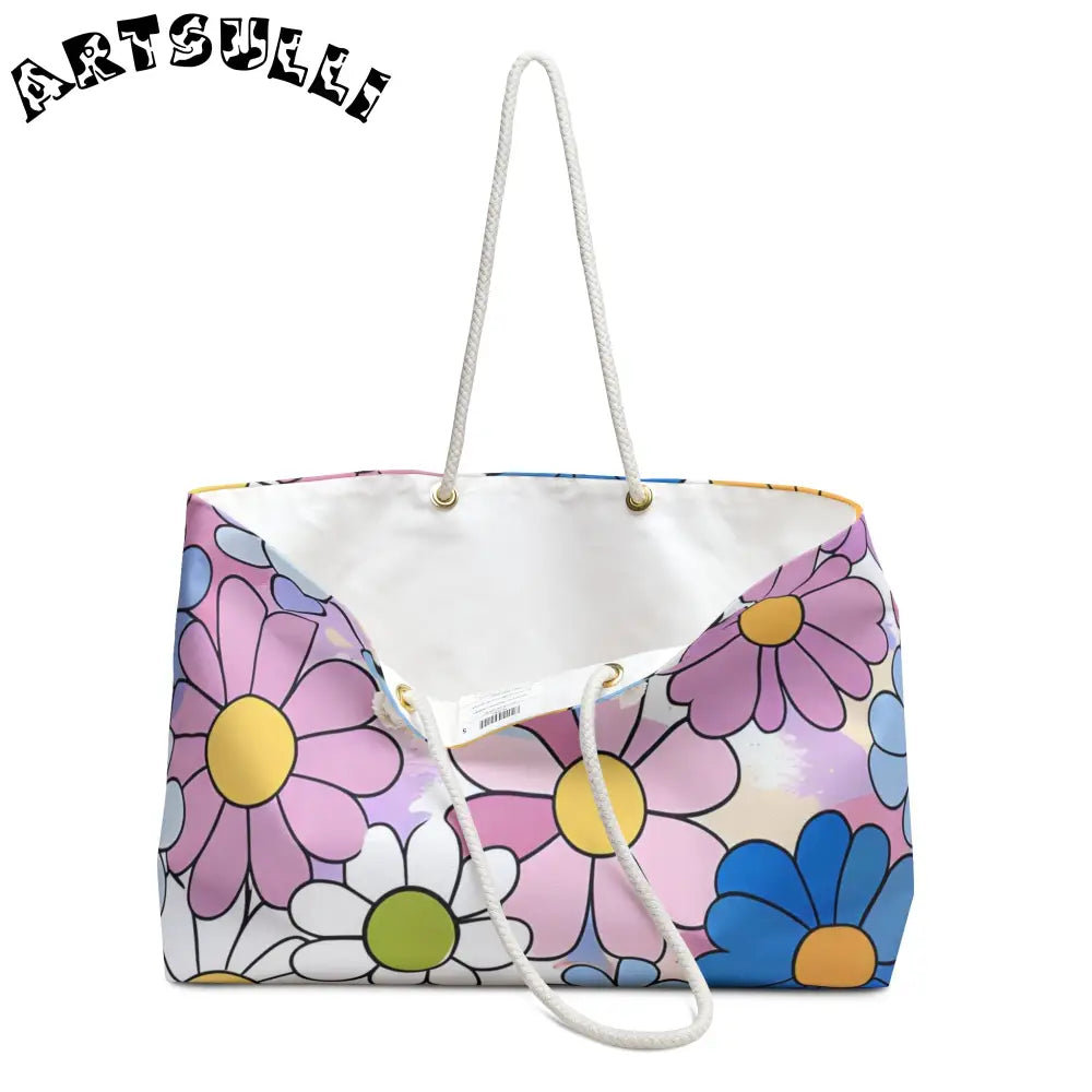 Floral Oversized Weekender Tote with Rope Handles, Artsulli - Art is Long, Life is Short, Bags, , , , , , , 