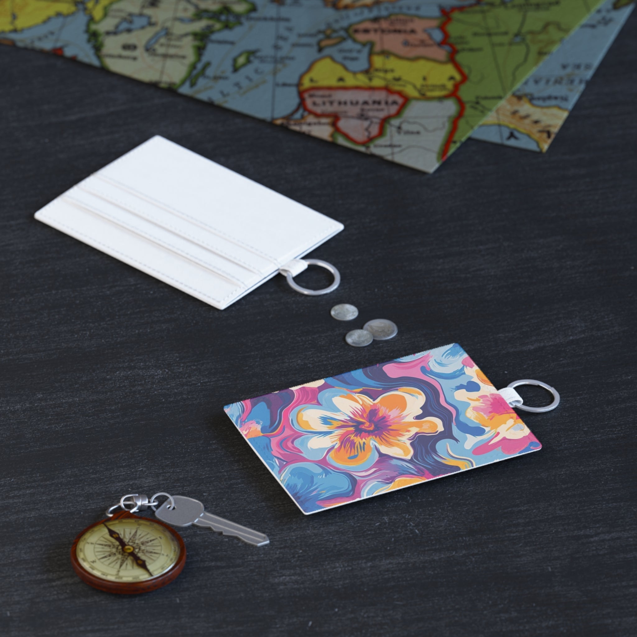 Printify Floral Pattern Card Holder with Key Ring 2025