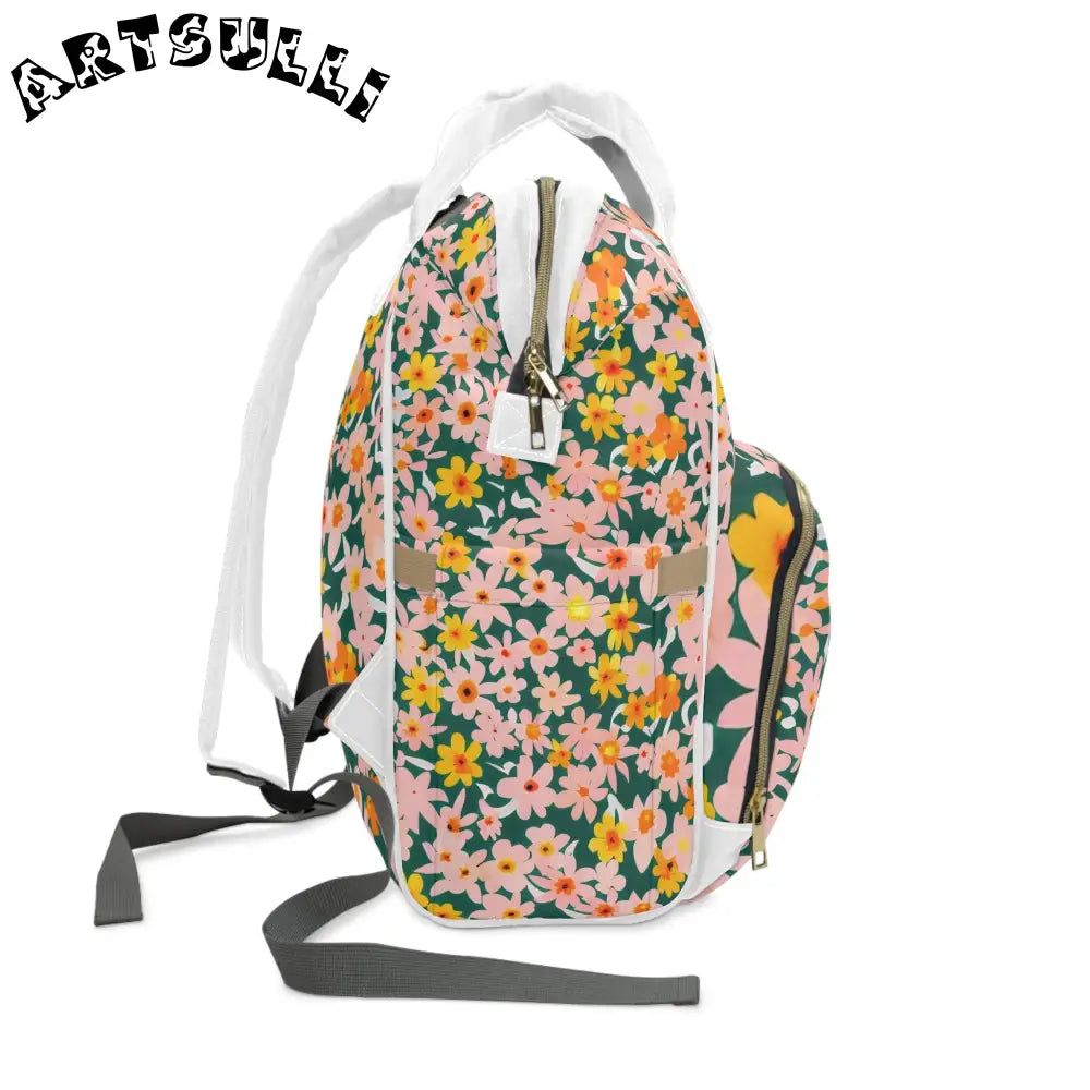 Floral Pattern Diaper Backpack, Artsulli - Art is Long, Life is Short, Bags, , , , , , , 