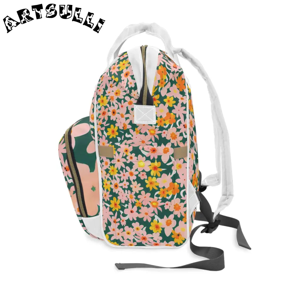 Floral Pattern Diaper Backpack, Artsulli - Art is Long, Life is Short, Bags, , , , , , , 
