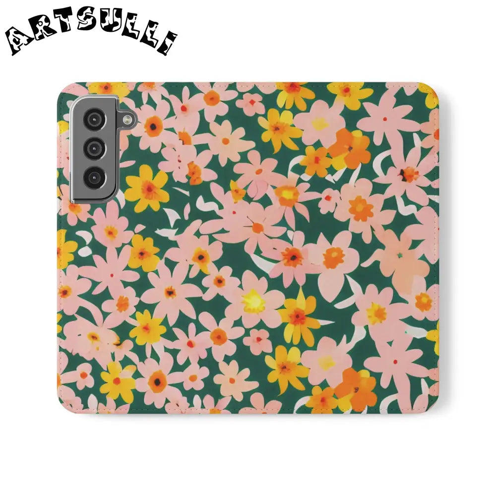 Floral Pattern Faux Leather Flip Cases, Artsulli - Art is Long, Life is Short, Phone Case, Size, Samsung Galaxy S22, , , , , 20799832301370777680