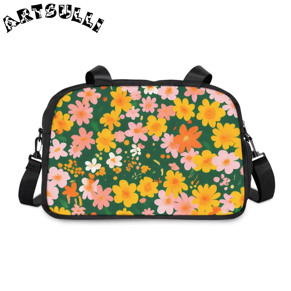 Floral Pattern Fitness Handbag, Artsulli - Art is Long, Life is Short, Bags, Size, 12.4" x 13.3", Color, Black, , , 65360944327629365270