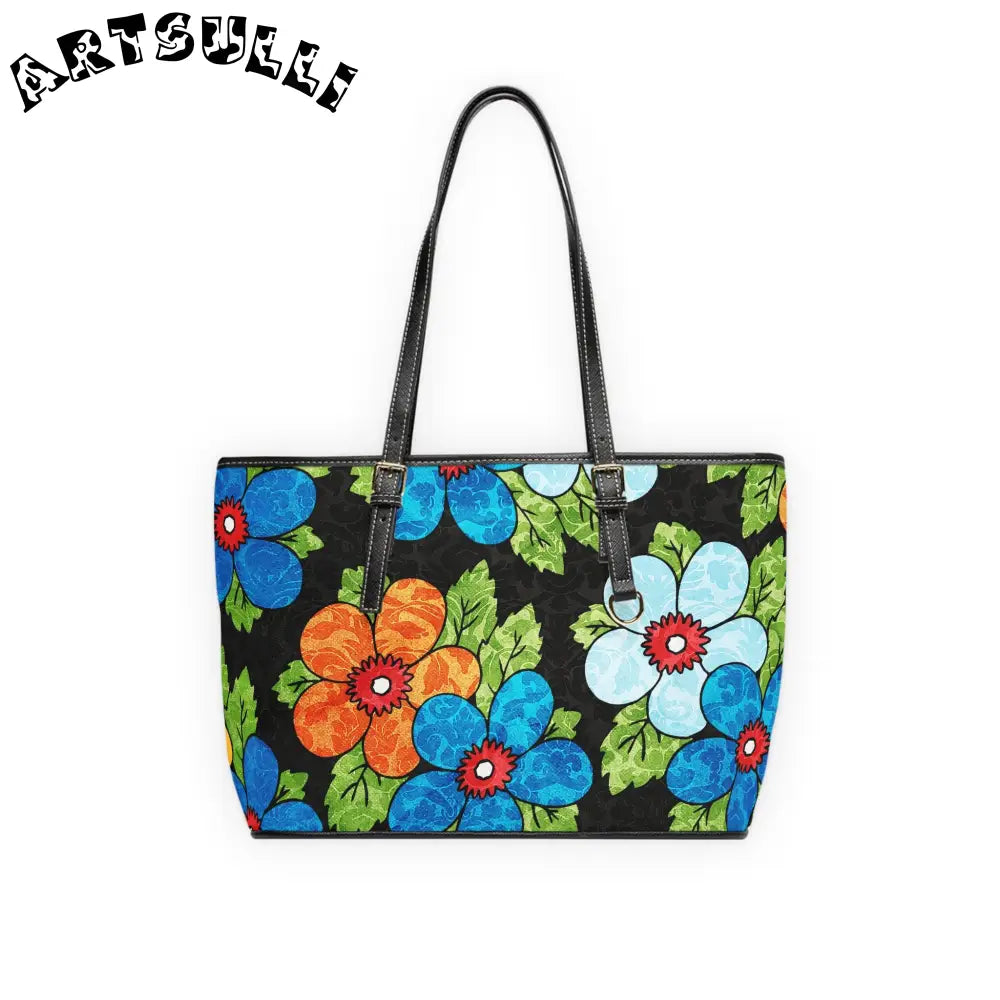 Floral Pattern PU Leather Shoulder Bag, Artsulli - Art is Long, Life is Short, Bags, Size, 16" x 10", Color, Black, , , 23874403149928543846