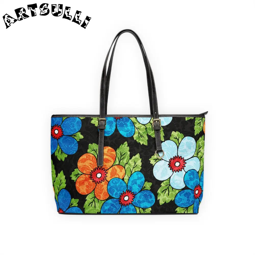 Floral Pattern PU Leather Shoulder Bag, Artsulli - Art is Long, Life is Short, Bags, Size, 17" x 11", Color, Black, , , 16070645068421545115