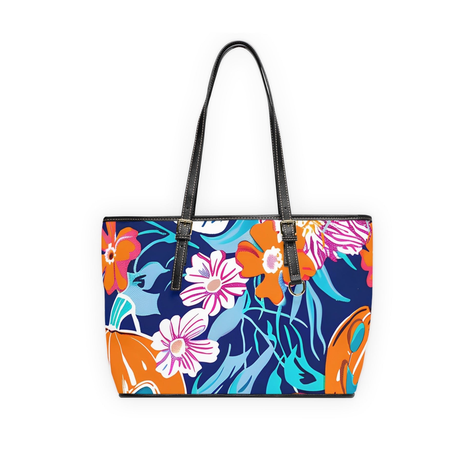 Floral Pattern Shoulder Bag, Artsulli - Art is Long, Life is Short, Bags, Size, 16" x 10", Color, Black, , , 10258799922002678579