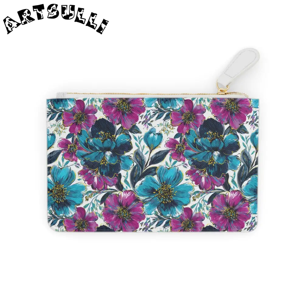 Floral Patterned Clutch Bag, Artsulli - Art is Long, Life is Short, Bags, Size, 6.3” x 4”, Color, White, , , 15033216874947672835