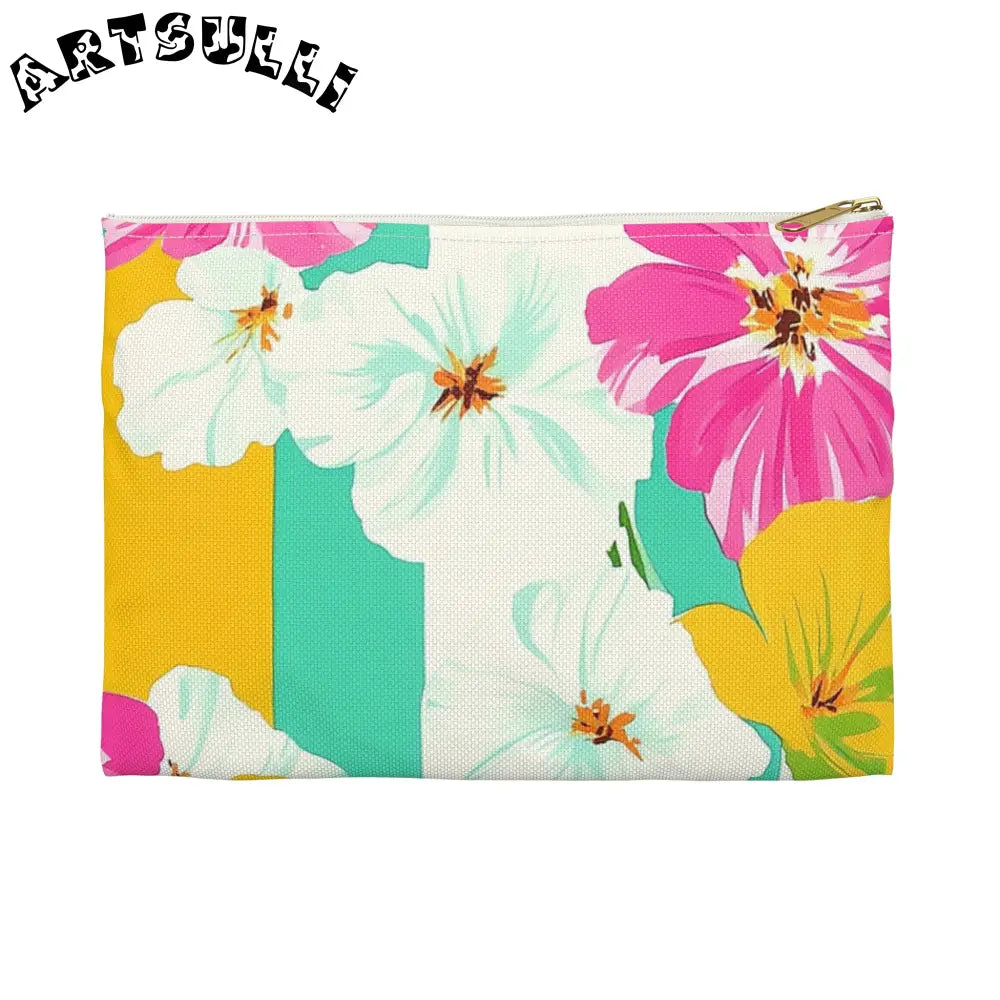 Floral Patterned Zipper Pouch, Artsulli - Art is Long, Life is Short, Bags, Size, Small, Color, White zipper, , , 28930770541169439950