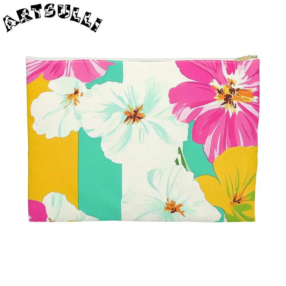 Floral Patterned Zipper Pouch, Artsulli - Art is Long, Life is Short, Bags, Size, Large, Color, White zipper, , , 27962002034384651225