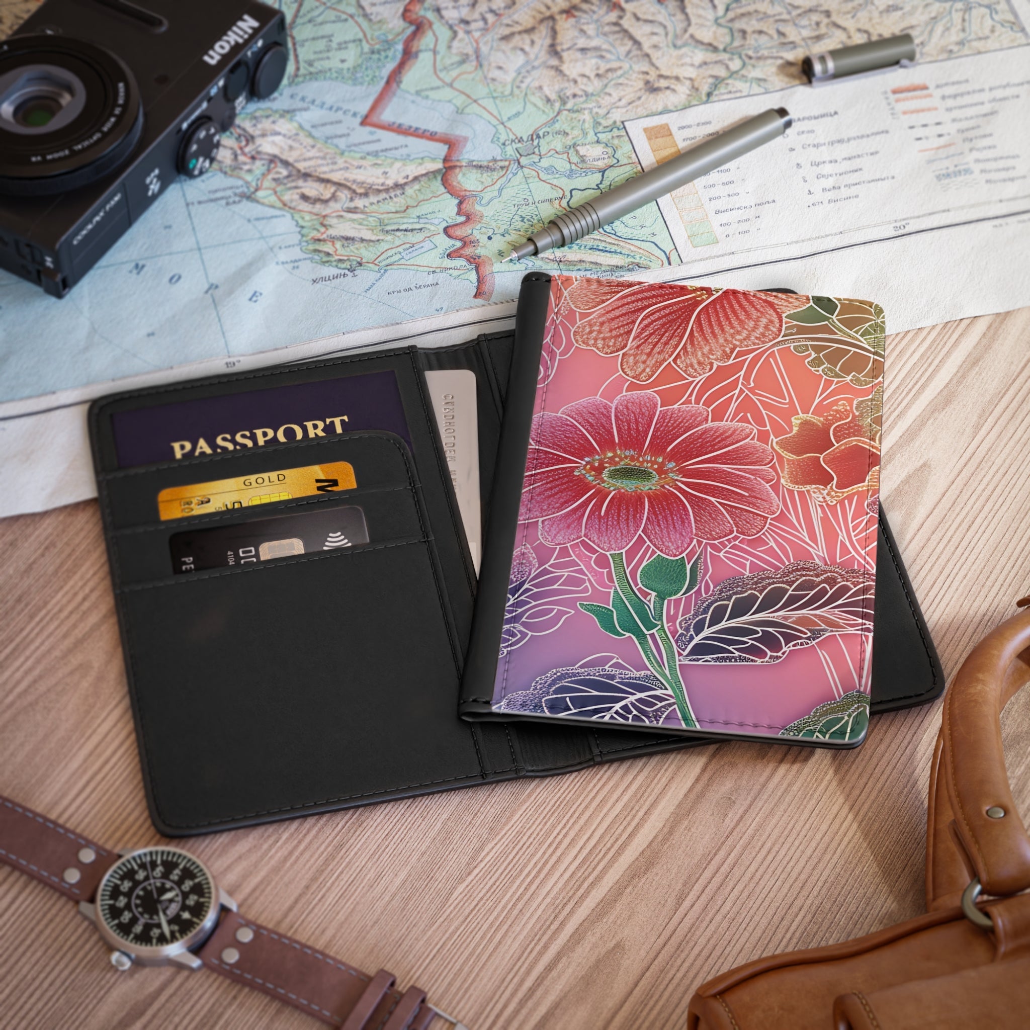 Floral Personalized Passport Holder, Artsulli - Art is Long, Life is Short, Accessories, , , , , , , 