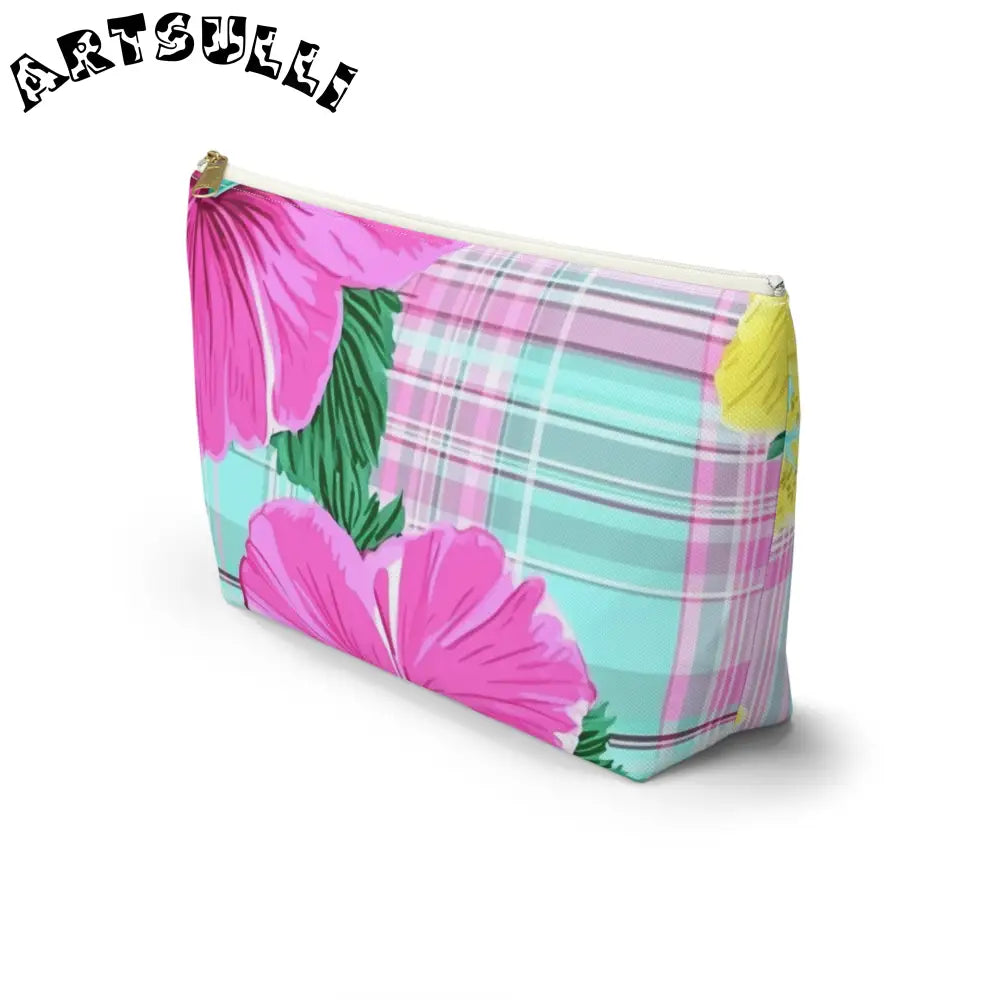 Floral Plaid Art Transferred Cosmetic Bag, Artsulli - Art is Long, Life is Short, Bags, , , , , , , 