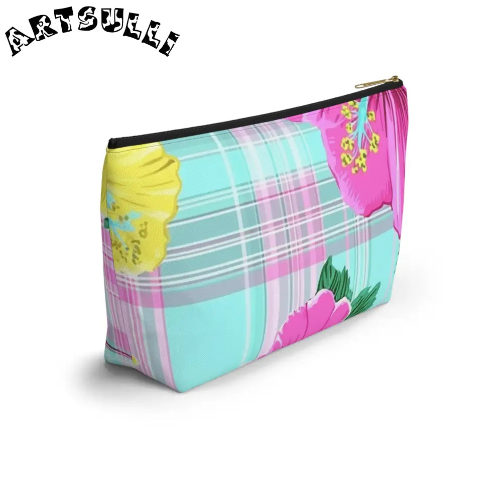 Floral Plaid Art Transferred Cosmetic Bag, Artsulli - Art is Long, Life is Short, Bags, , , , , , , 