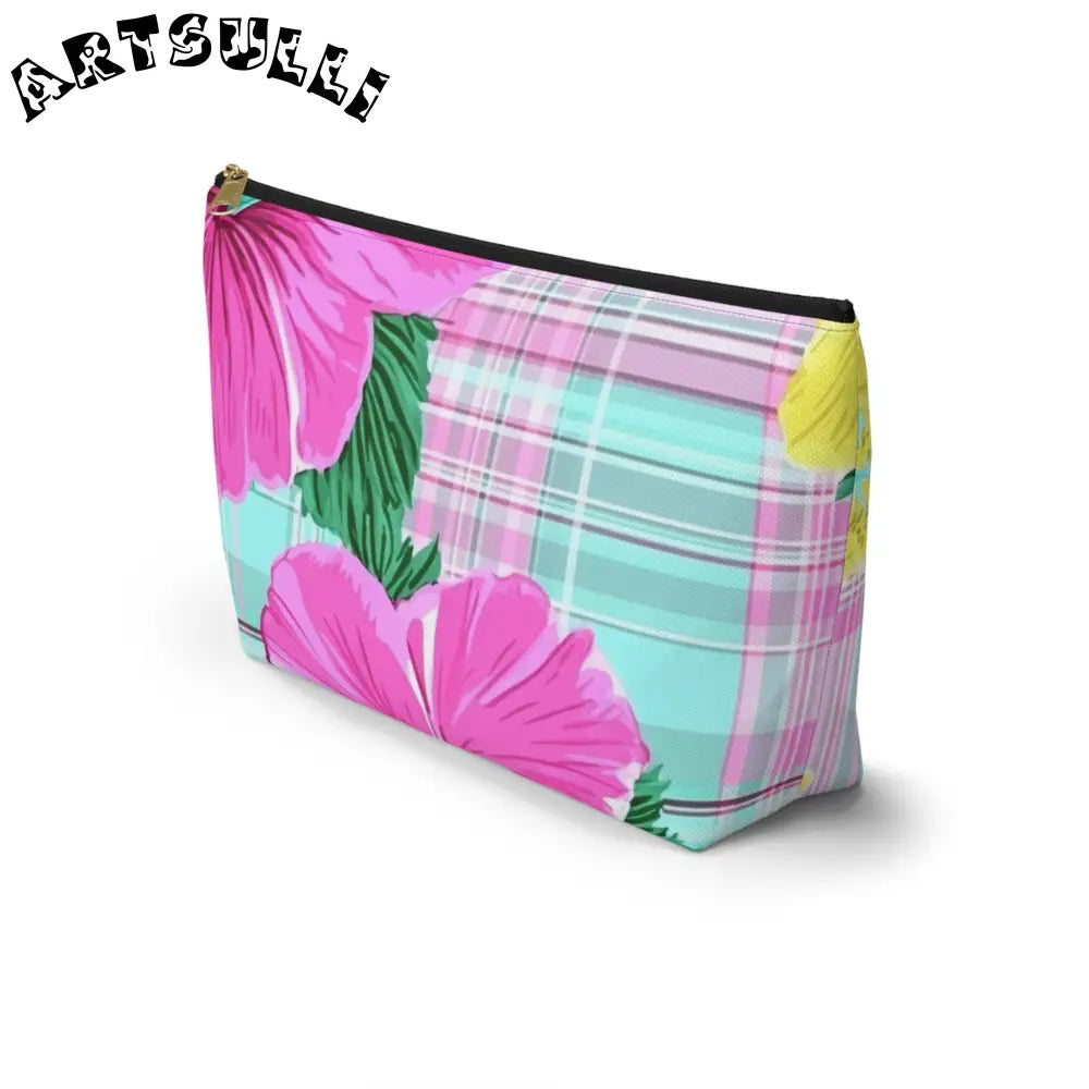 Floral Plaid Art Transferred Cosmetic Bag, Artsulli - Art is Long, Life is Short, Bags, , , , , , , 