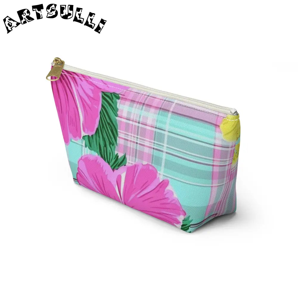 Floral Plaid Art Transferred Cosmetic Bag, Artsulli - Art is Long, Life is Short, Bags, , , , , , , 