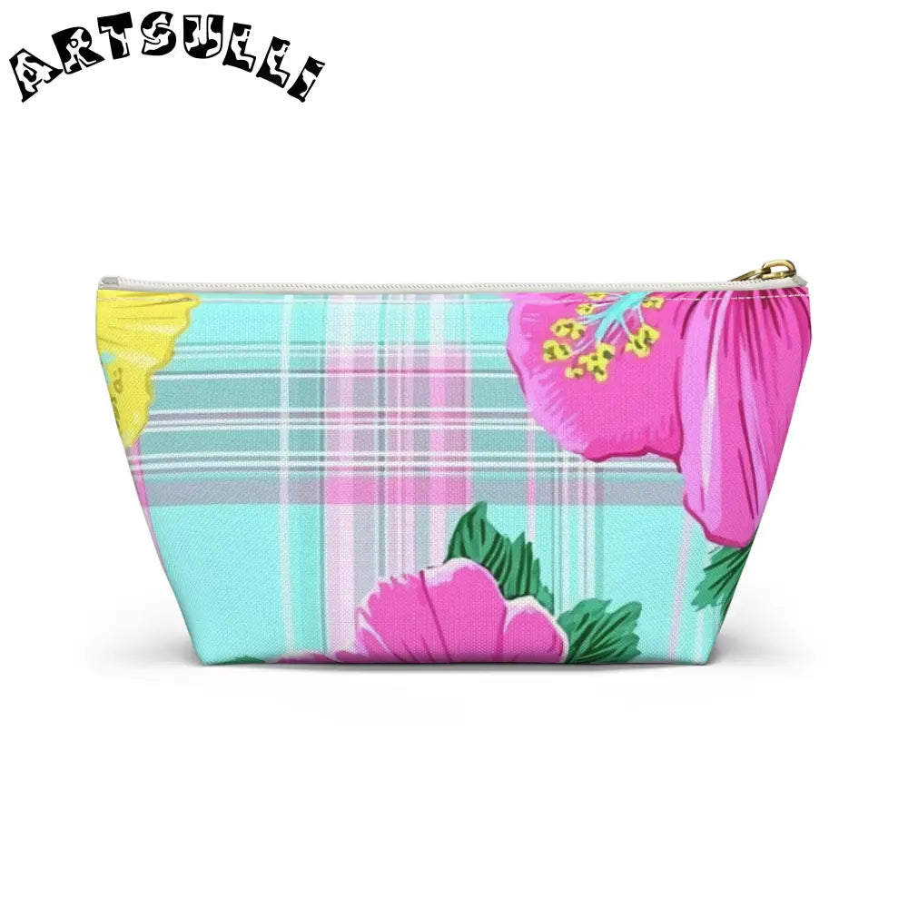 Floral Plaid Art Transferred Cosmetic Bag, Artsulli - Art is Long, Life is Short, Bags, , , , , , , 