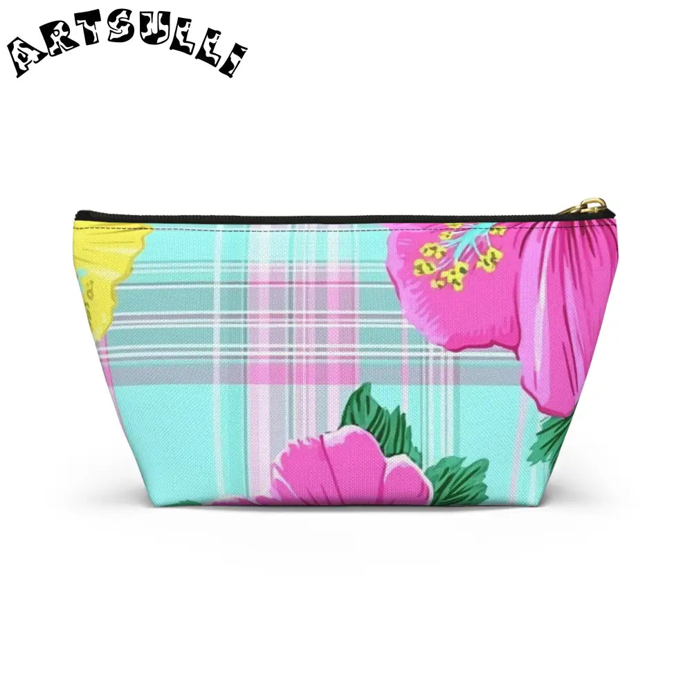 Floral Plaid Art Transferred Cosmetic Bag, Artsulli - Art is Long, Life is Short, Bags, , , , , , , 