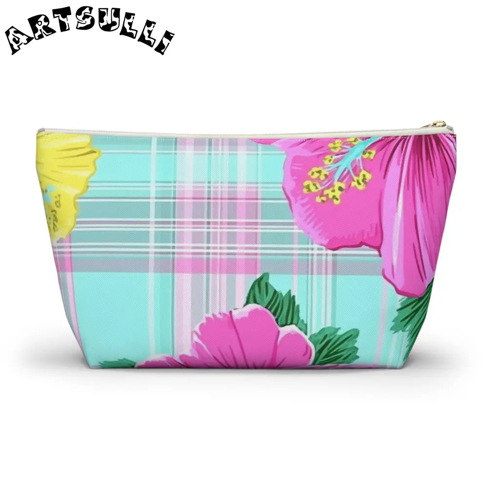 Floral Plaid Art Transferred Cosmetic Bag, Artsulli - Art is Long, Life is Short, Bags, , , , , , , 
