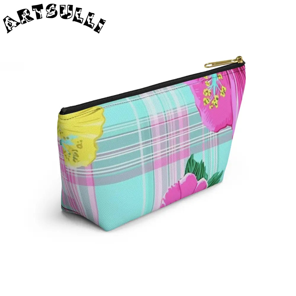 Floral Plaid Art Transferred Cosmetic Bag, Artsulli - Art is Long, Life is Short, Bags, , , , , , , 