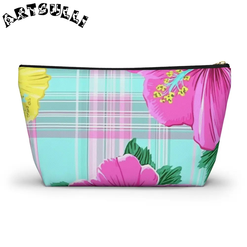 Floral Plaid Art Transferred Cosmetic Bag, Artsulli - Art is Long, Life is Short, Bags, , , , , , , 