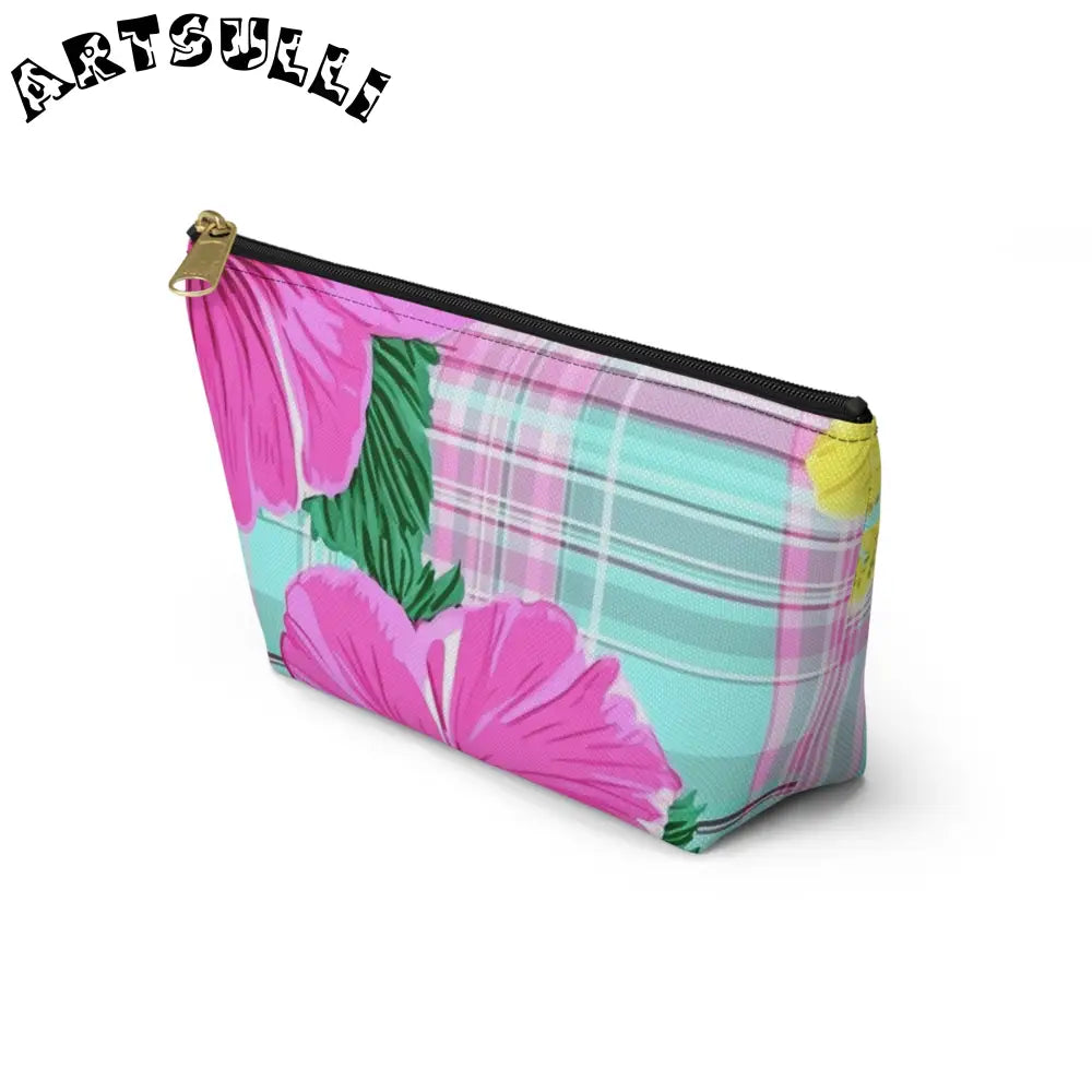 Floral Plaid Art Transferred Cosmetic Bag, Artsulli - Art is Long, Life is Short, Bags, , , , , , , 